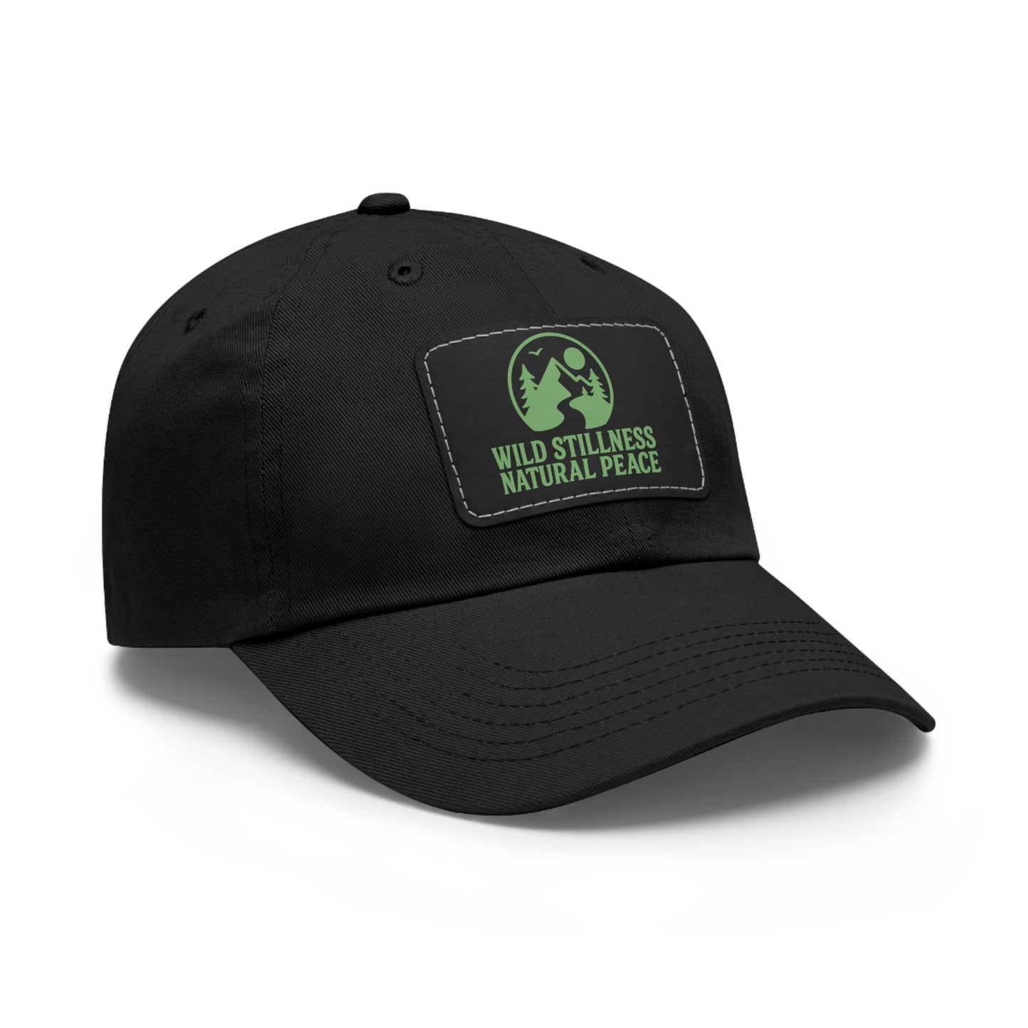 Leather Patch Dad Hat - Wild Stillness, Casual Style for Outdoor Lovers, Gifts for Dad, Unique Father's Day Hat, Nature-Themed Cap