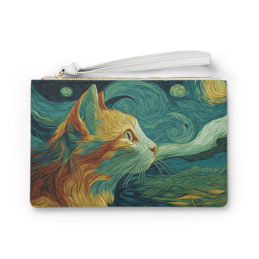 Cat-Themed Clutch Bag – Stylish Cat Pouch, Artistic Zipper Bag, Unique Gift for Pet Lovers, Cute Feline Accessory