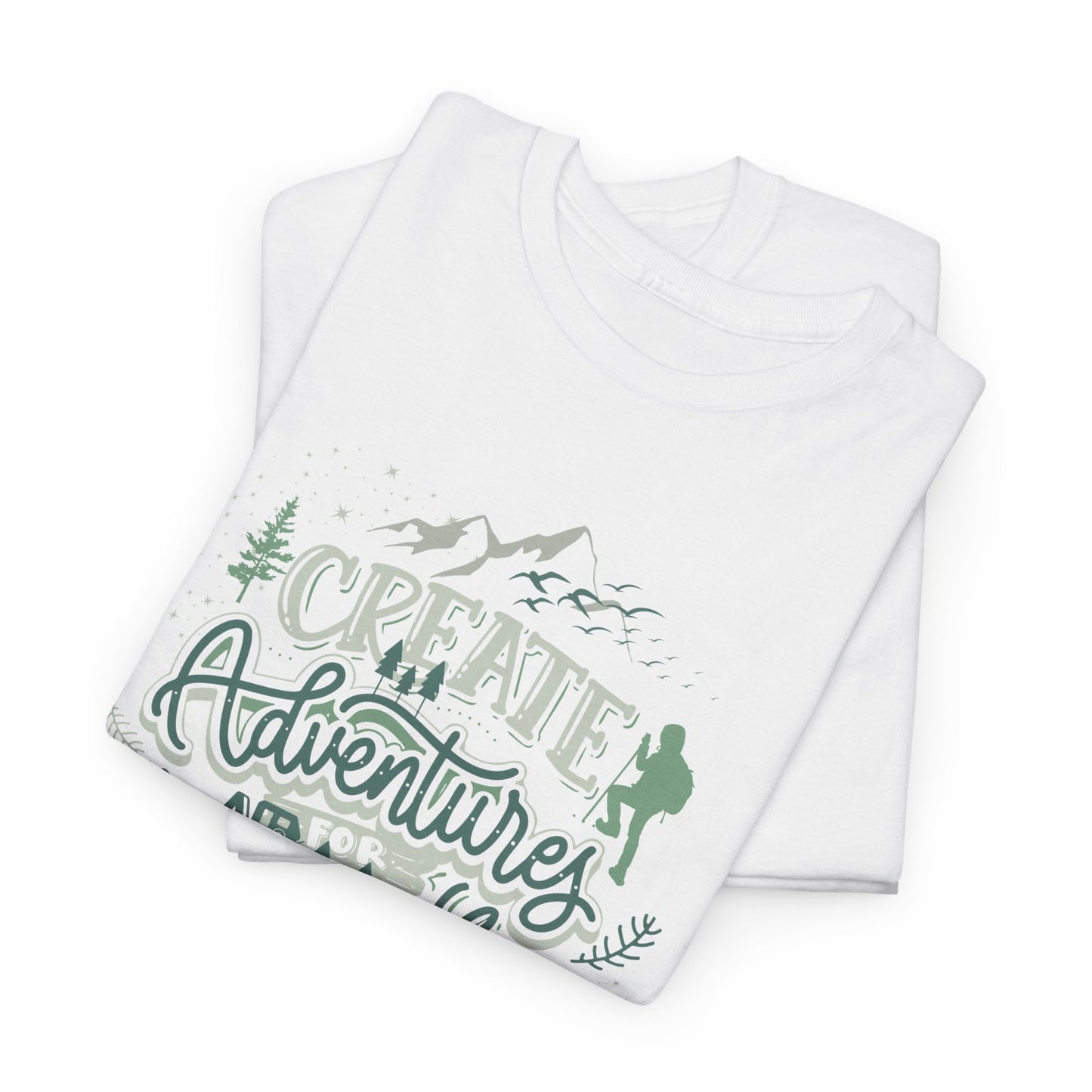 Adventure Awaits Unisex Heavy Cotton Tee, Travel Shirt, Inspirational Apparel, Nature Lover Gift, Casual Wear, Outdoor Adventures