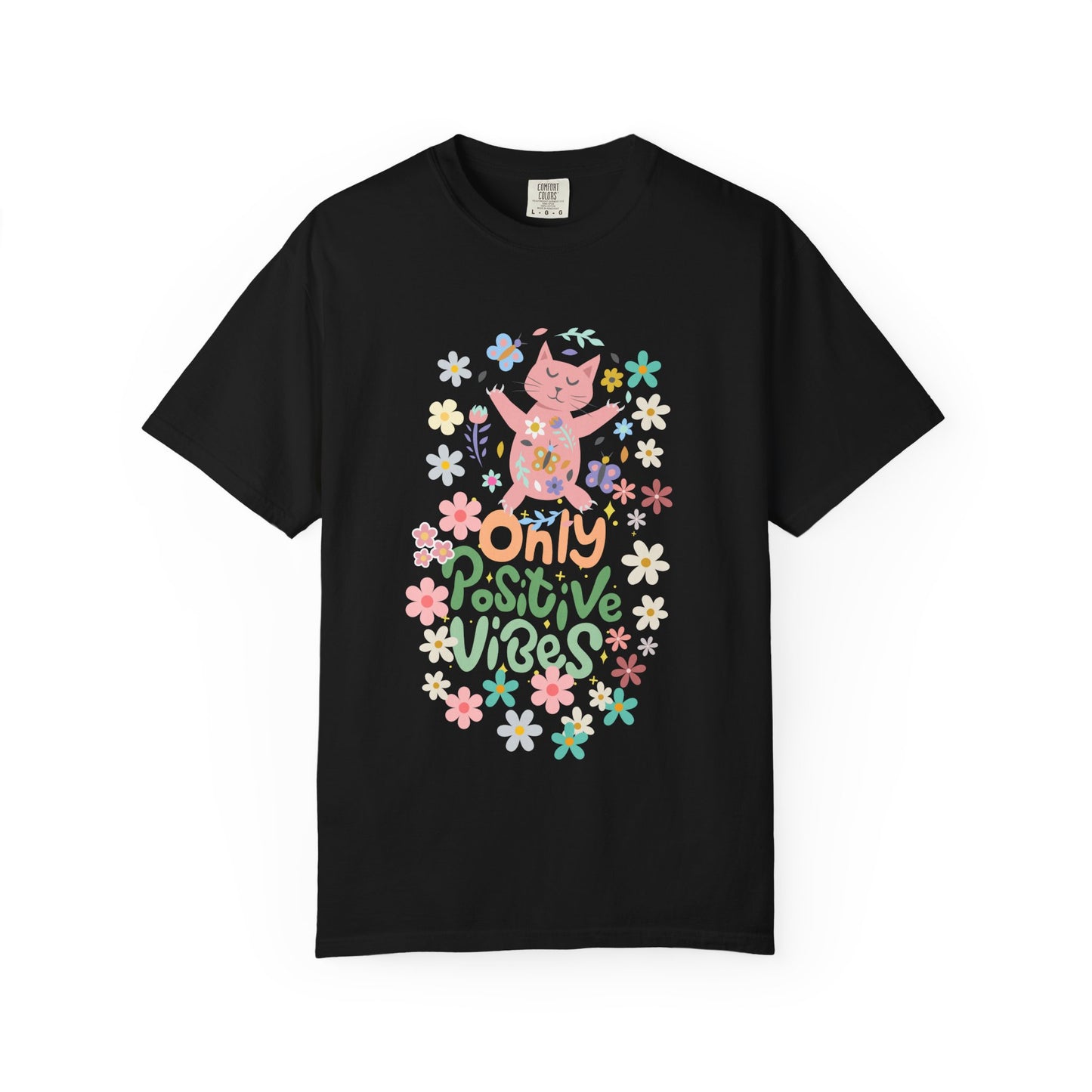 Positive Vibes T-Shirt, Unisex Casual Tee, Boho Shirt, Gift for Cat Lovers, Summer Fashion, Festival Wear