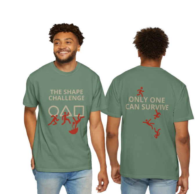 Shape Challenge Graphic T-Shirt | Circle Triangle Square Gamer Tee | Front & Back Print Geometric Shirt