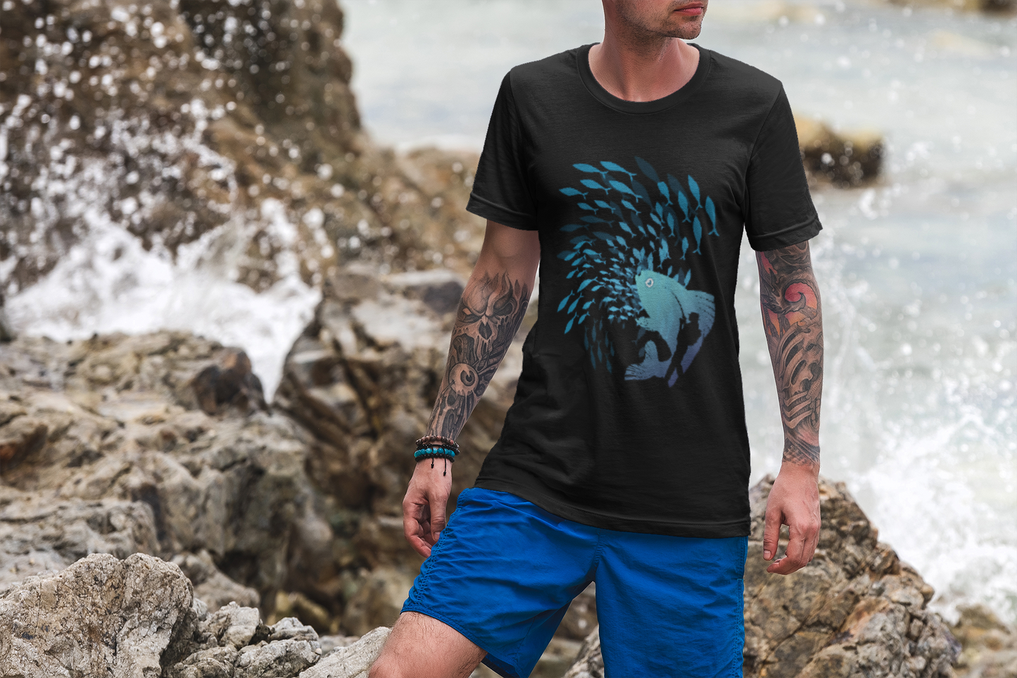 Ocean Vibes Mens Lightweight Tee Casual Beach Shirt Summer Outfit Gift for Fishermen and Nature Lovers Coastal Style T Shirt