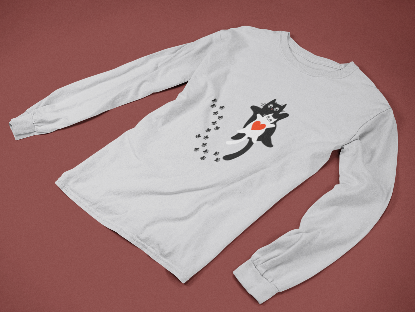 Cute Cat Love Long Sleeve Tee, Casual Cat Lover Gift, Unique Animal Apparel, Cute Pet Shirt, Gift for Cat Mom