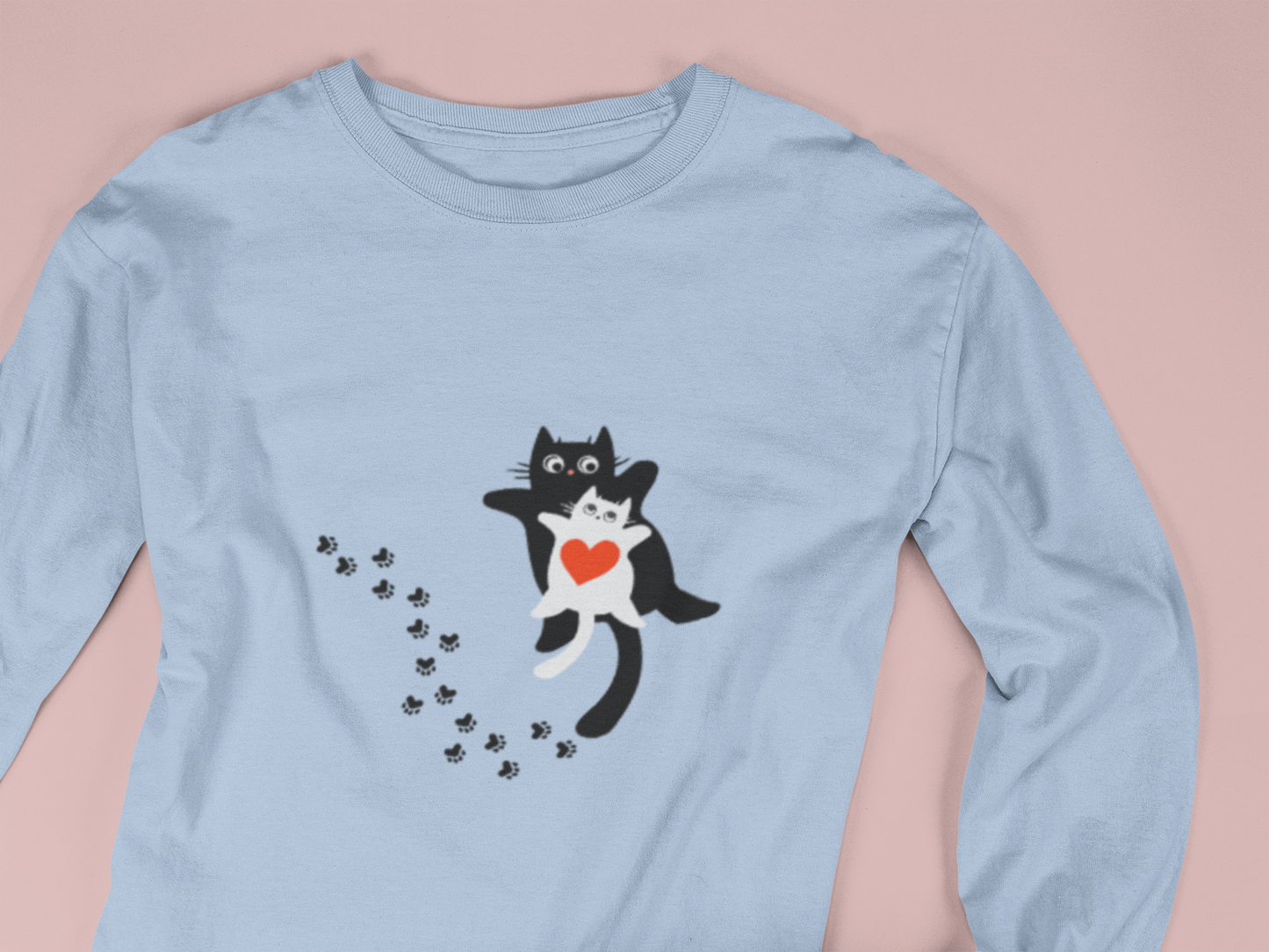Cute Cat Love Long Sleeve Tee, Casual Cat Lover Gift, Unique Animal Apparel, Cute Pet Shirt, Gift for Cat Mom