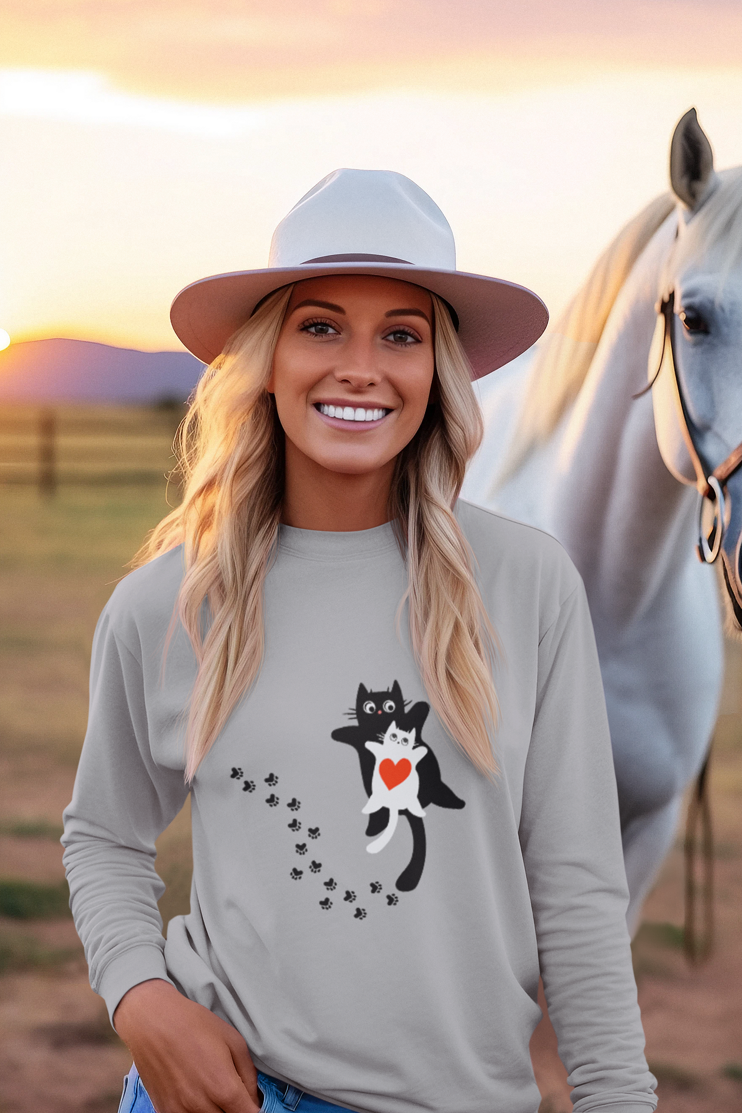 Cute Cat Love Long Sleeve Tee, Casual Cat Lover Gift, Unique Animal Apparel, Cute Pet Shirt, Gift for Cat Mom