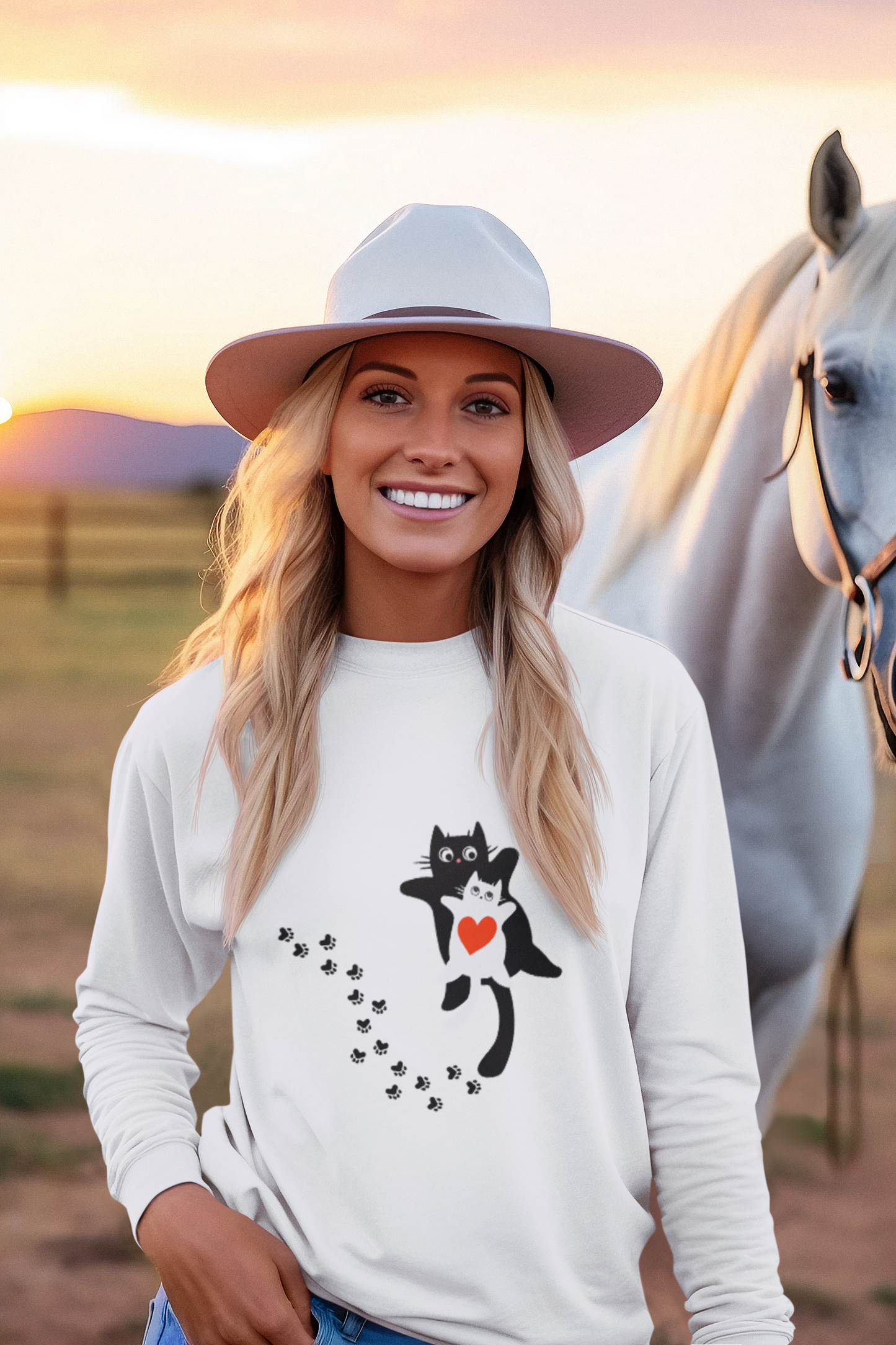 Cute Cat Love Long Sleeve Tee, Casual Cat Lover Gift, Unique Animal Apparel, Cute Pet Shirt, Gift for Cat Mom