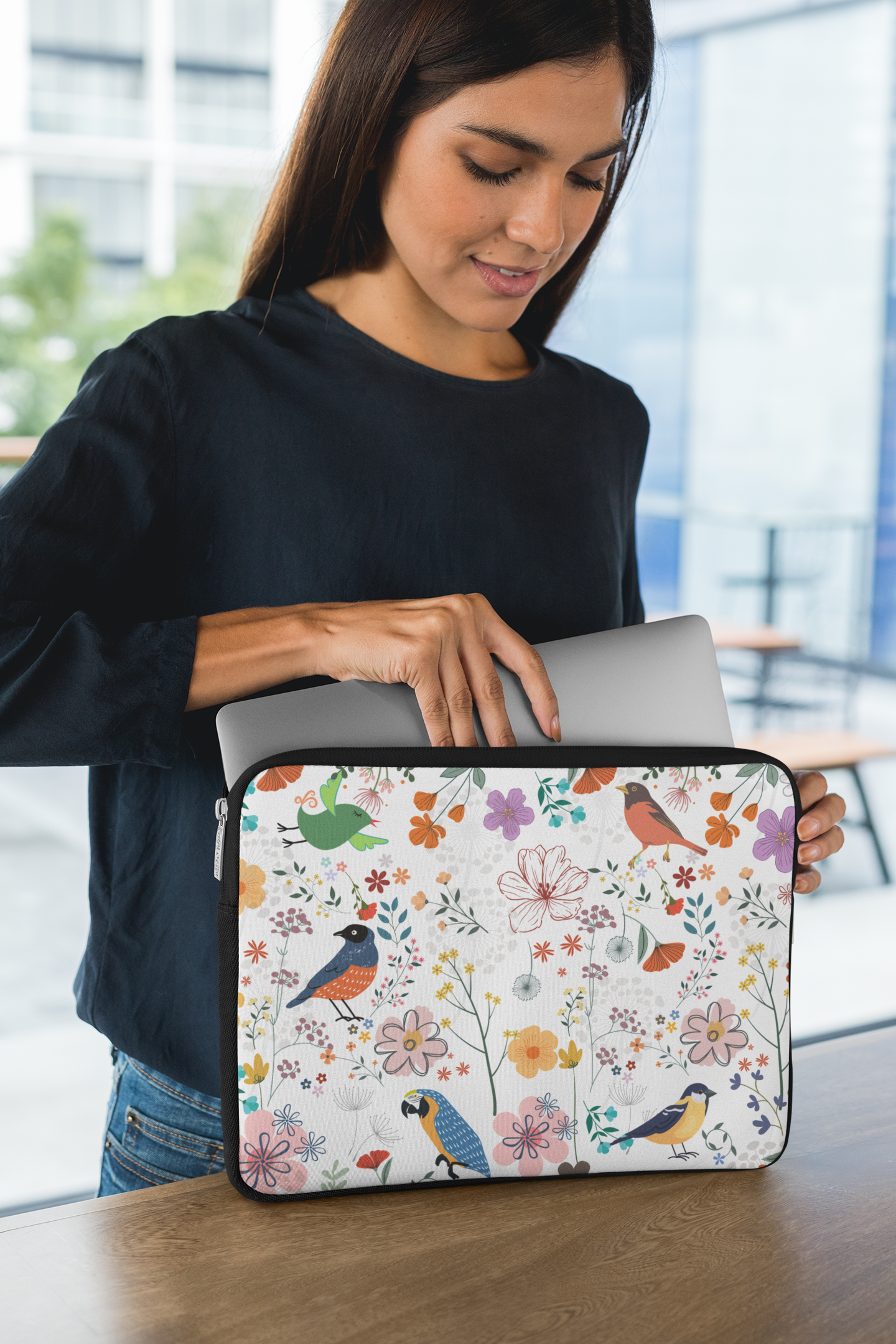 Floral Bird Laptop Sleeve | Stylish Computer Case, Gift for Students, Work Accessories, Mother's Day Present, Nature Lover Gift
