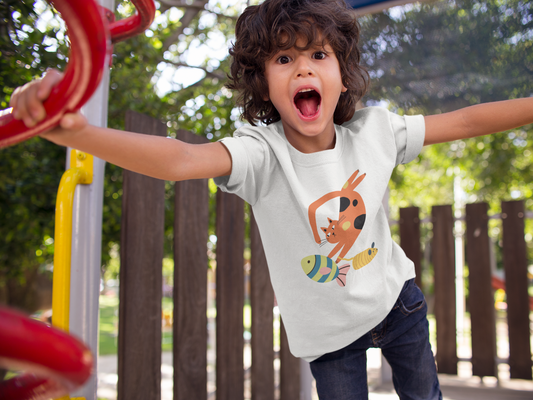 Cute Cat & Fish Toddler T-Shirt | Playful Kids Graphic Tee, Summer Outfit for Boys & Girls, Birthday Gift, Animal Lover Shirt