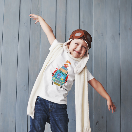 Whimsical Travel Adventure Toddler Tee, Kids Summer Shirt, Playful Vacation T-Shirt, Cute Animal Graphic Tee, Fun Family Trip Apparel