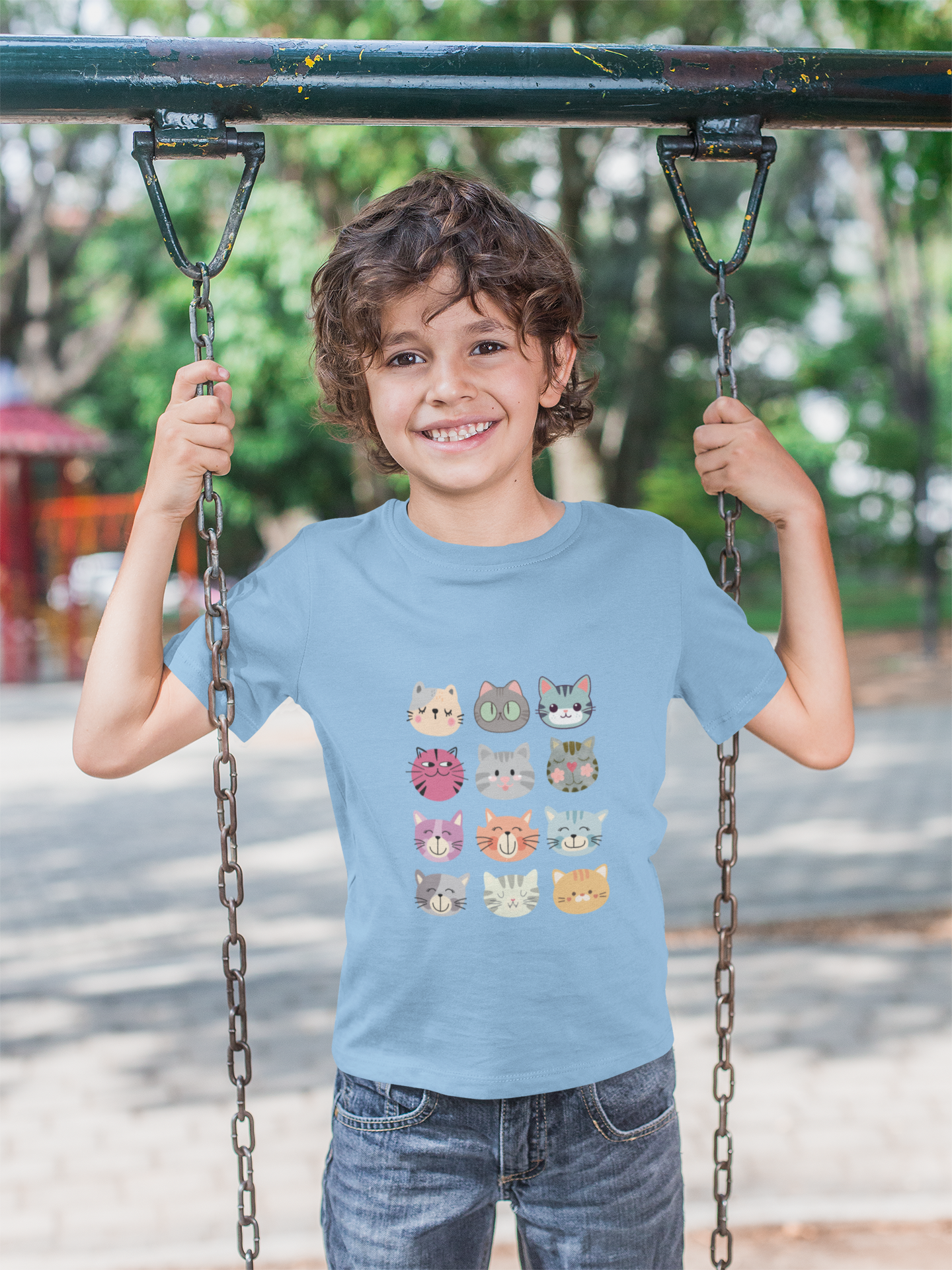 Cute Animal Faces Kids T-Shirt Fun Cat Tee for Boys and Girls, Animal Lover Gift, Birthday Present, Kids Fashion
