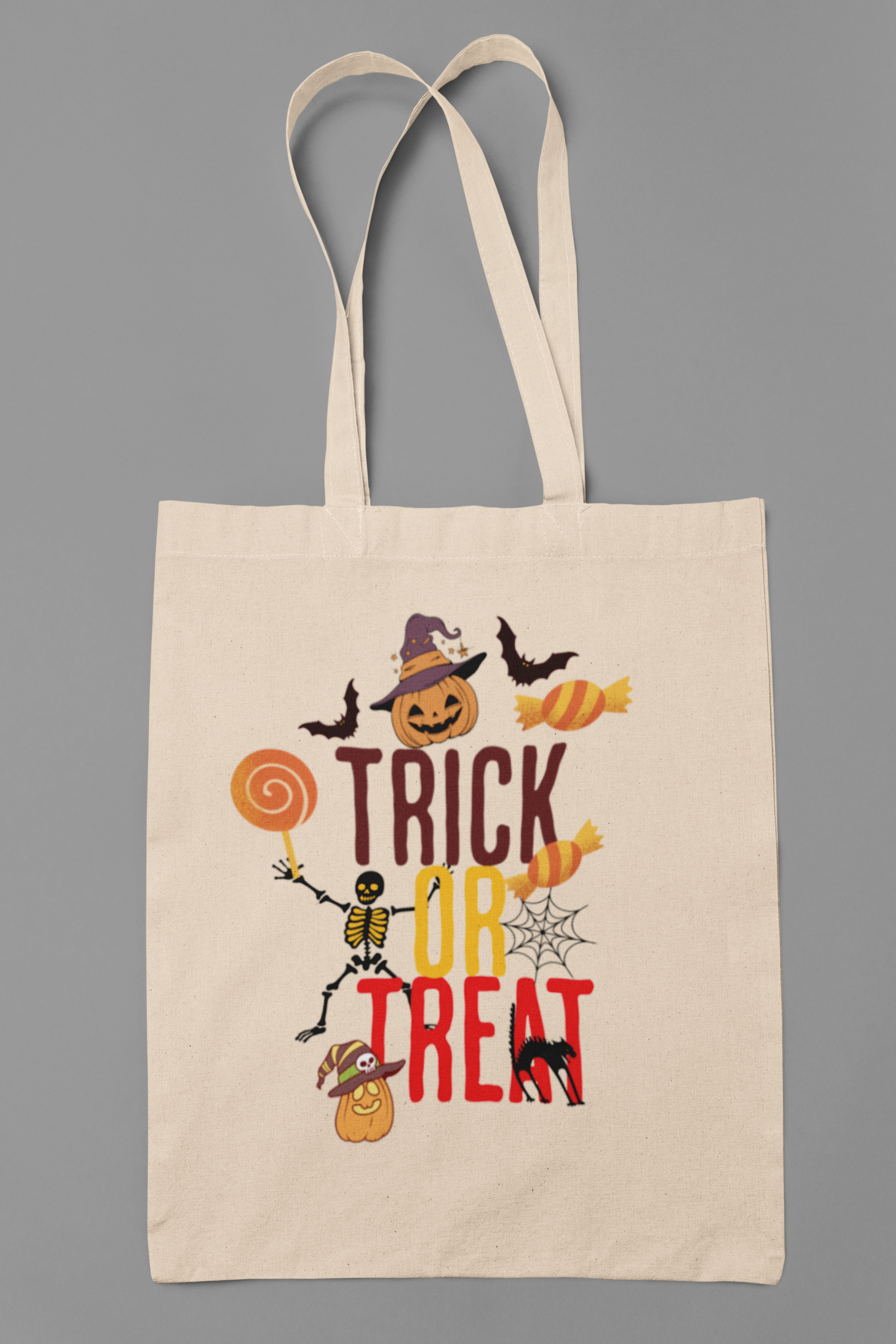 Halloween Cotton Canvas Tote Bag, Trick or Treat Shopper, Eco-Friendly Trick or Treat Bag, Holiday Gift Bag, Kids Halloween Tote