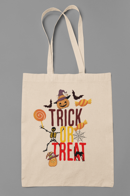 Halloween Cotton Canvas Tote Bag, Trick or Treat Shopper, Eco-Friendly Trick or Treat Bag, Holiday Gift Bag, Kids Halloween Tote