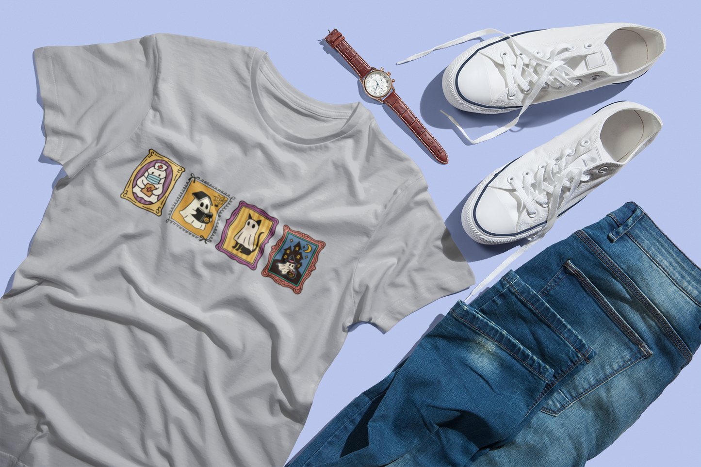 Spooky Portraits Unisex Heavy Cotton Tee - Halloween Shirt, Ghostly Tee, Graphic T-Shirt, Casual Tee, Gift for Occasions