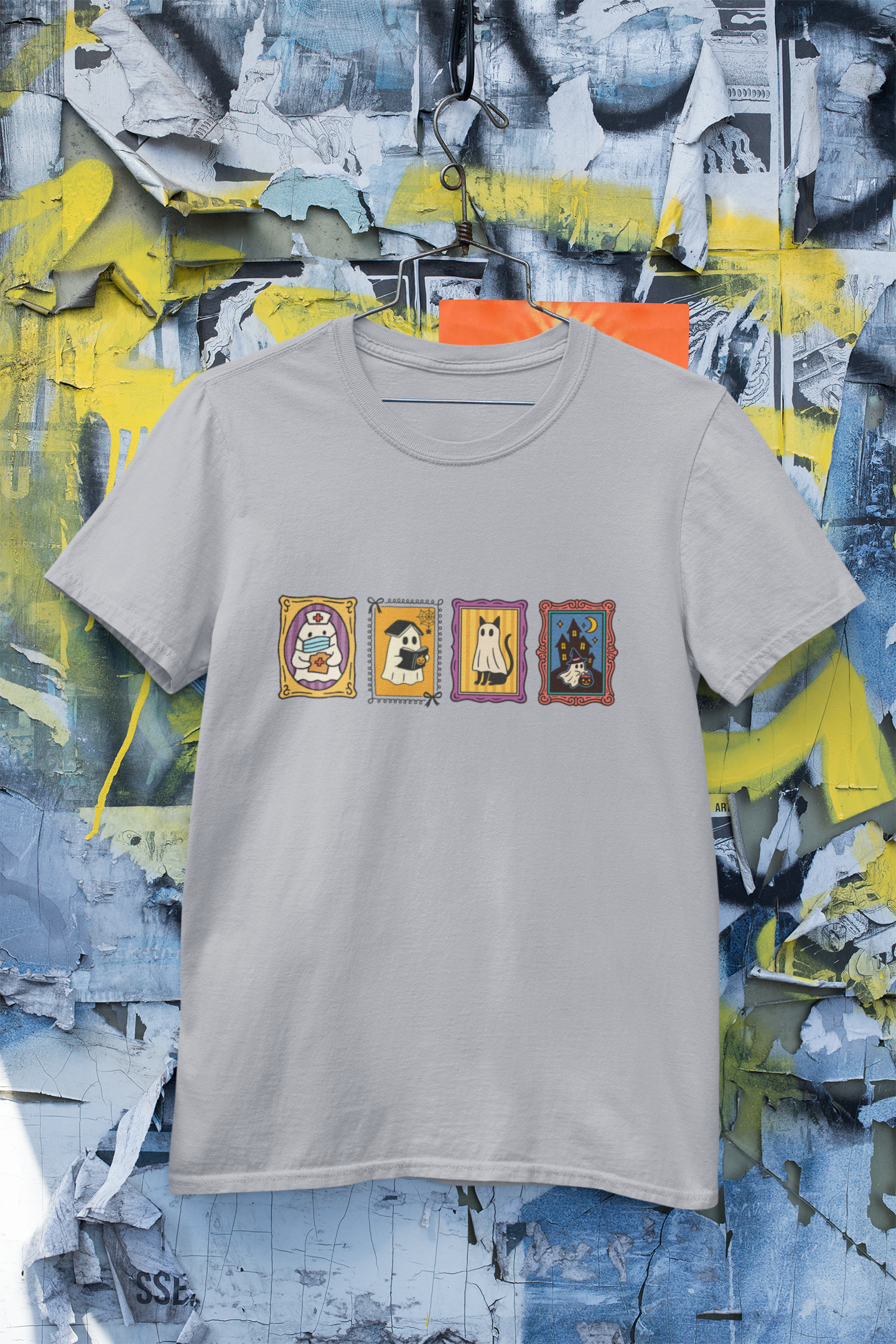 Spooky Portraits Unisex Heavy Cotton Tee - Halloween Shirt, Ghostly Tee, Graphic T-Shirt, Casual Tee, Gift for Occasions