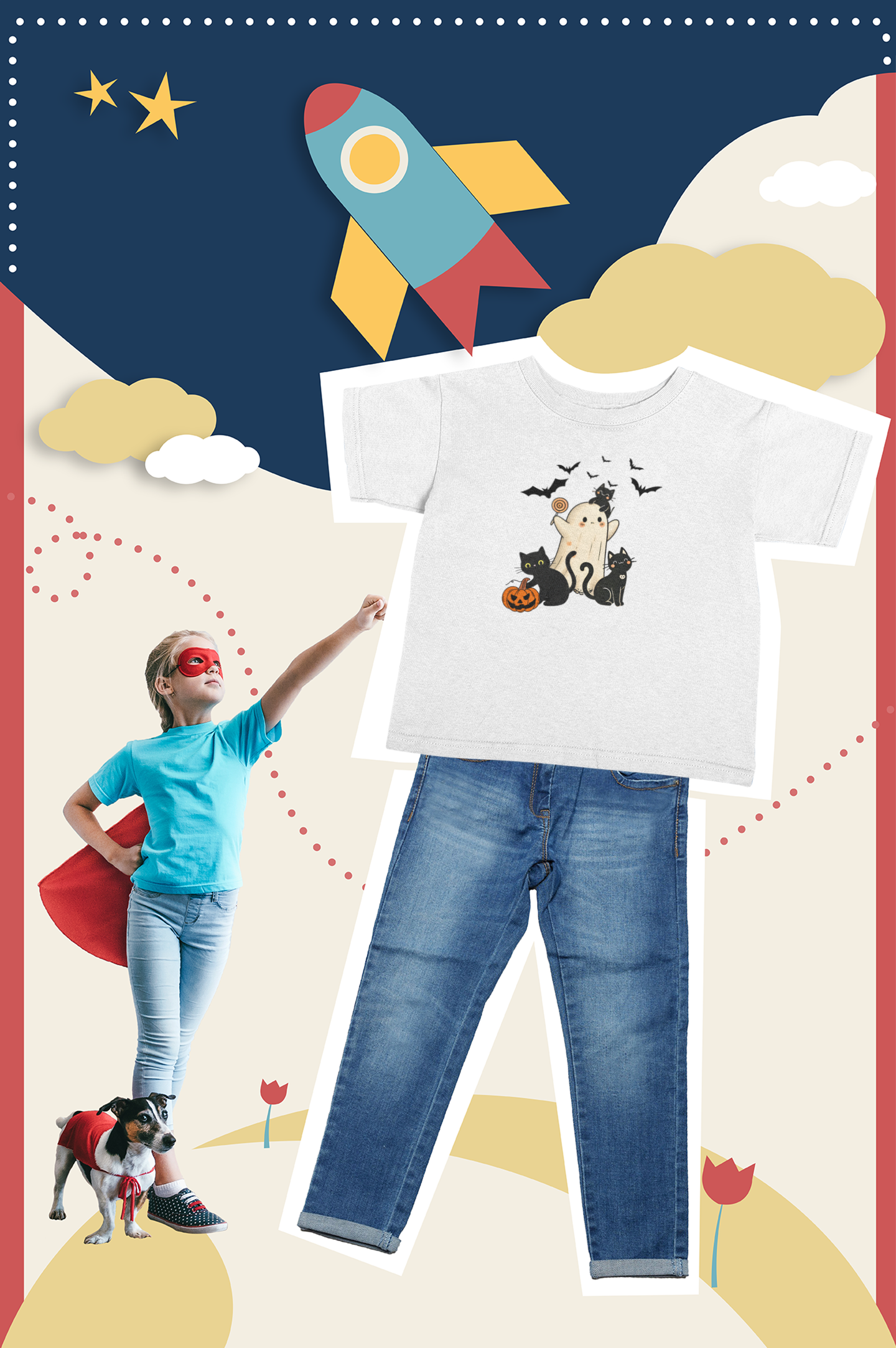 Toddler Halloween Ghost T-Shirt Cute Ghost & Cat Kids Costume Top, Spooky Toddler Tee, Fall Festival Outfit