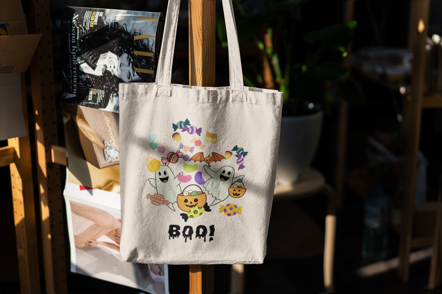 Halloween Trick or Treat Cotton Canvas Tote Bag, Eco-Friendly Reusable Shopping Bag, Seasonal Gift, Boo Bag, Spooktacular Accessory