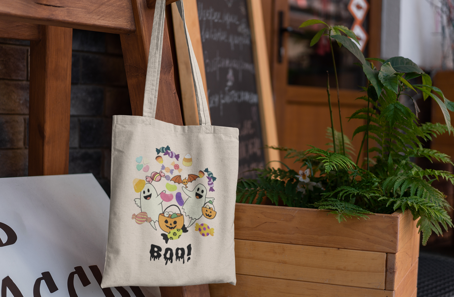 Halloween Trick or Treat Cotton Canvas Tote Bag, Eco-Friendly Reusable Shopping Bag, Seasonal Gift, Boo Bag, Spooktacular Accessory