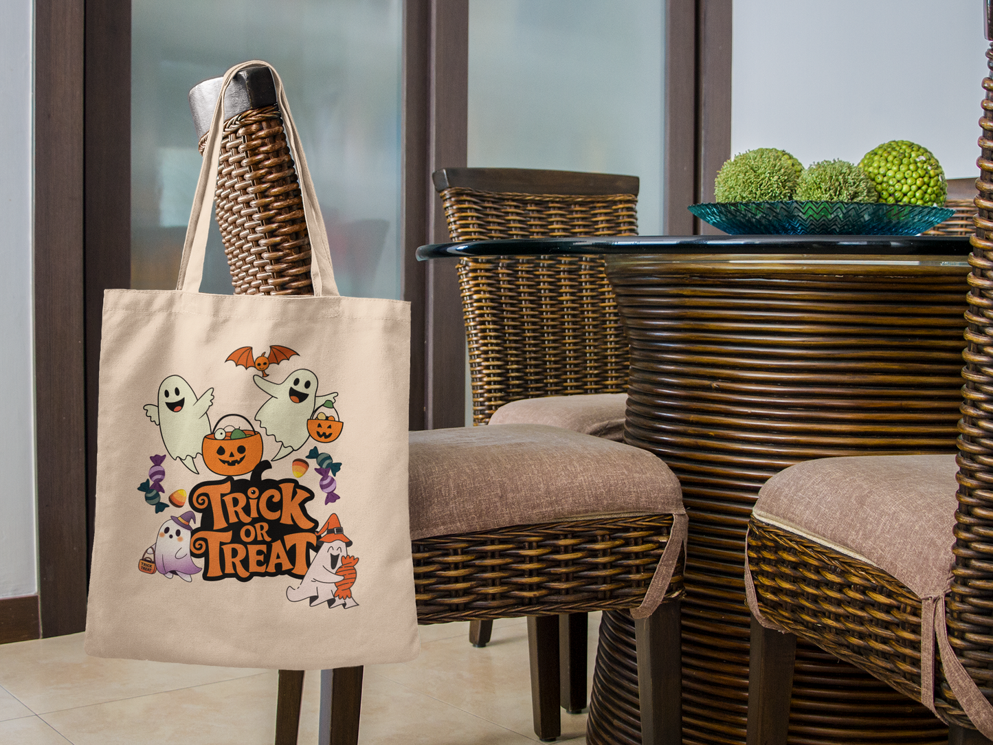 Halloween Cotton Canvas Tote Bag, Trick or Treat Shopper Bag, Eco-Friendly Gift, Spooky Decoration, Halloween Party Favor