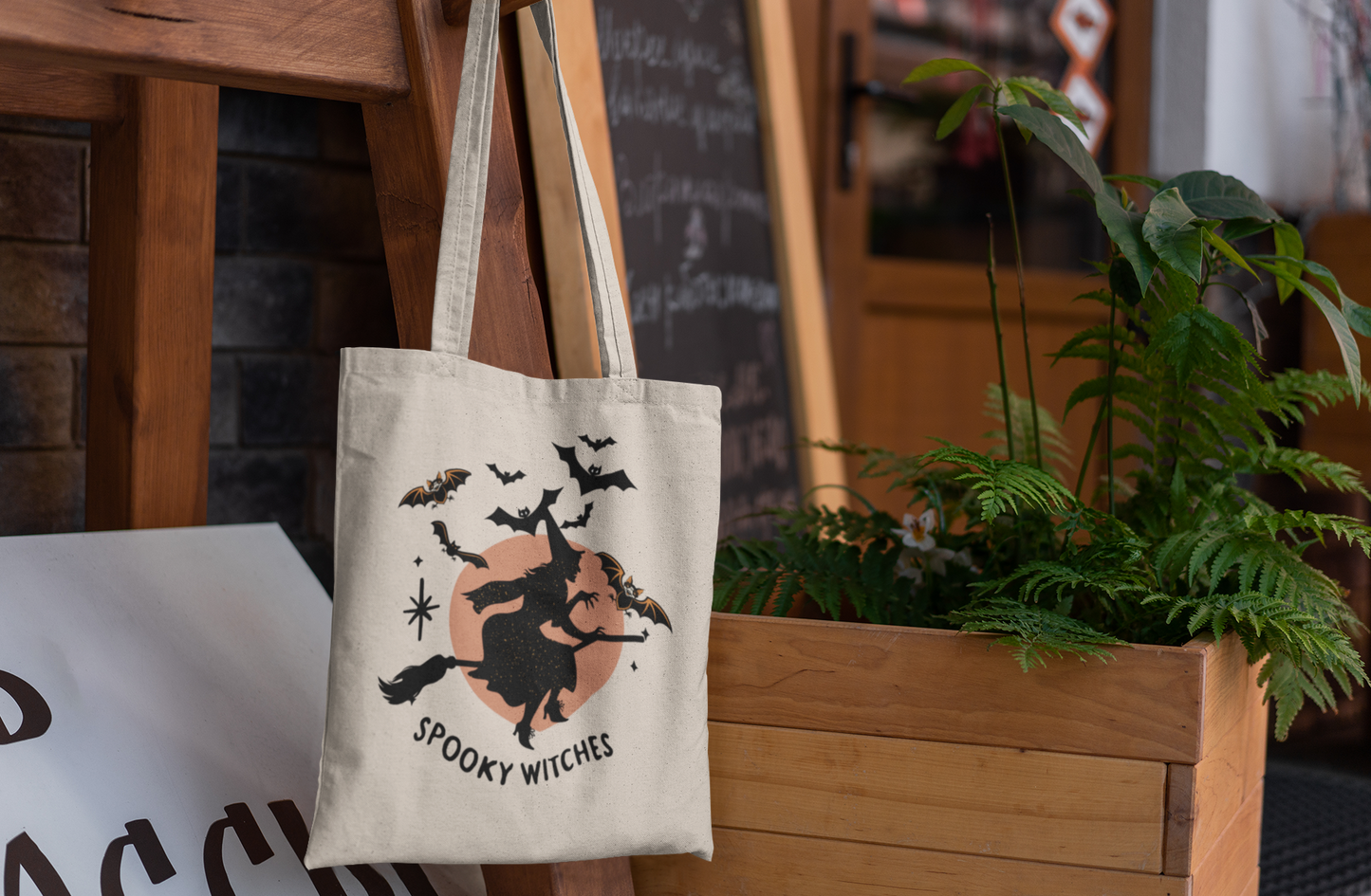 Spooky Witches Tote Bag, Halloween Canvas Bag, Eco Friendly Grocery Tote, Witchy Gift Idea, Fall Reusable Shopping Bag