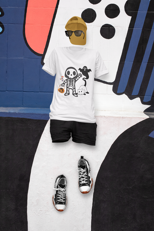 Halloween Skeleton Kids T-Shirt, Cute Ghost Kids Tee, Fun Spooky Shirt for Kids, Halloween Costume Top, Party Wear