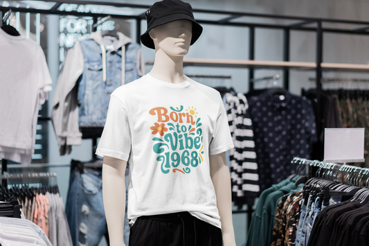 Retro Vibe T-Shirt Born to Vibe 1968 Cotton Tee, Unisex Vintage Shirt, 60s Style Top, Birthday Gift, Casual Everyday Apparel