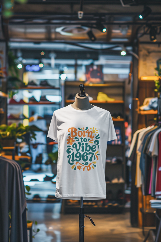 Retro Vibe T-Shirt Born to Vibe 1967 Cotton Tee, Unisex Vintage Shirt, 60s Style Top, Birthday Gift, Casual Everyday Apparel