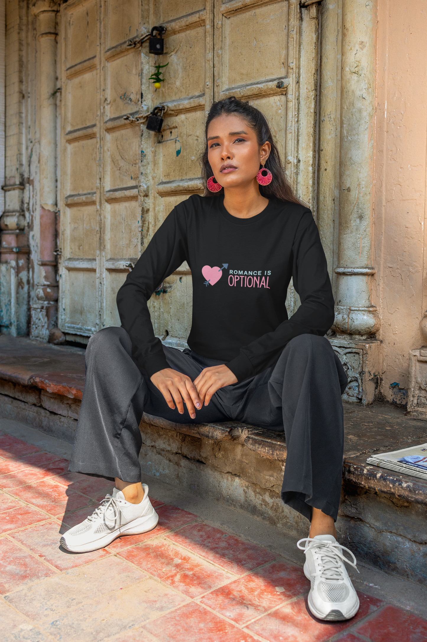 Romance Is Optional Shirt | Heart Arrow Graphic Long Sleeve Tee