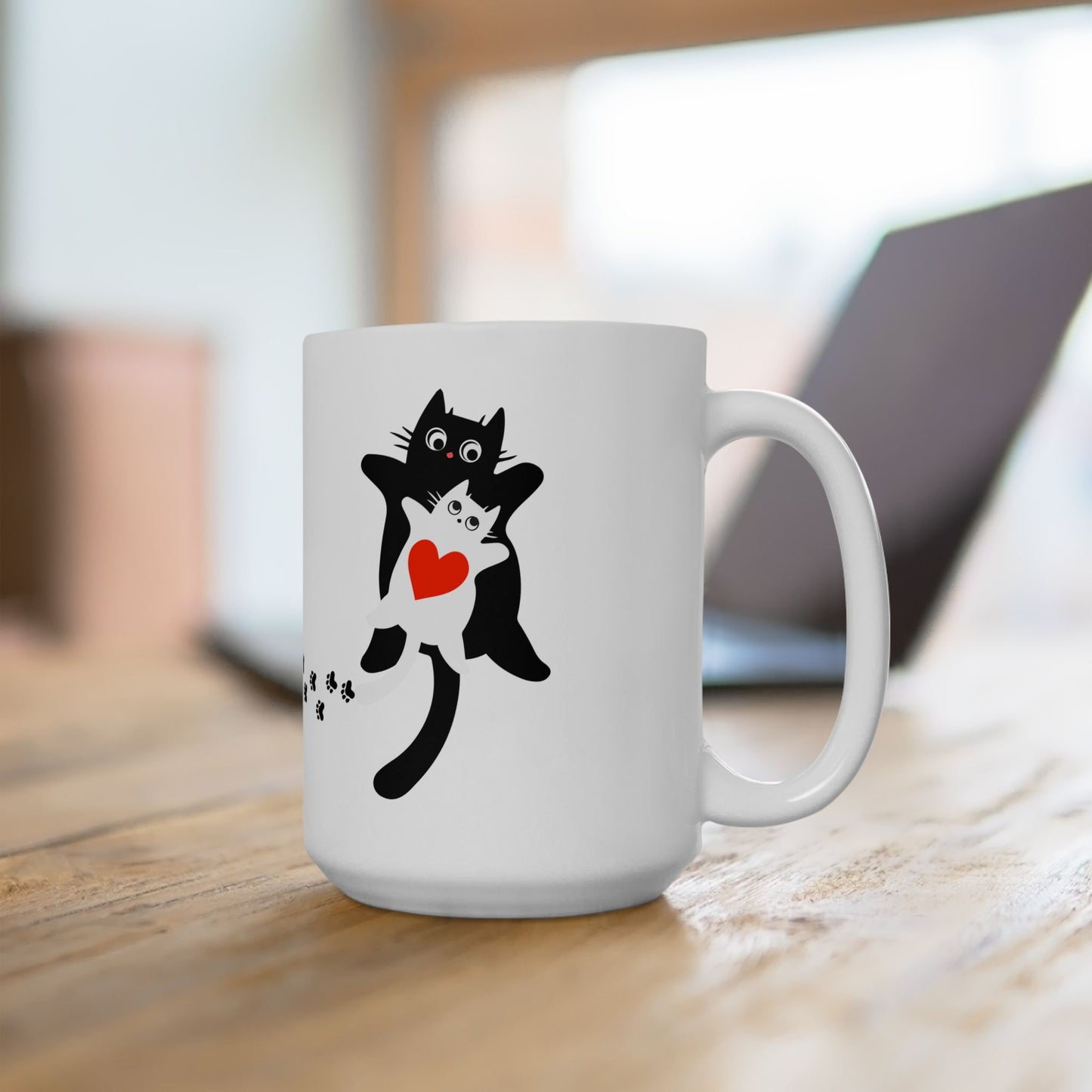 Adorable Cat Love Mug | Cute Ceramic Coffee Cup, Gift for Cat Lovers, Pet Owners, Valentines or Birthday Present