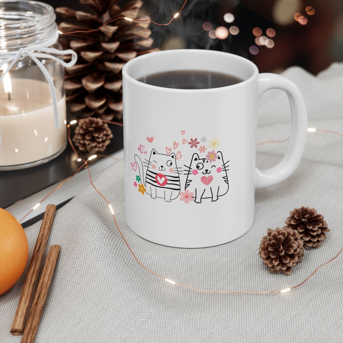 Cat Lover Coffee Mug Cute Ceramic Cup, Gift for Cat Owners (11oz/15oz)