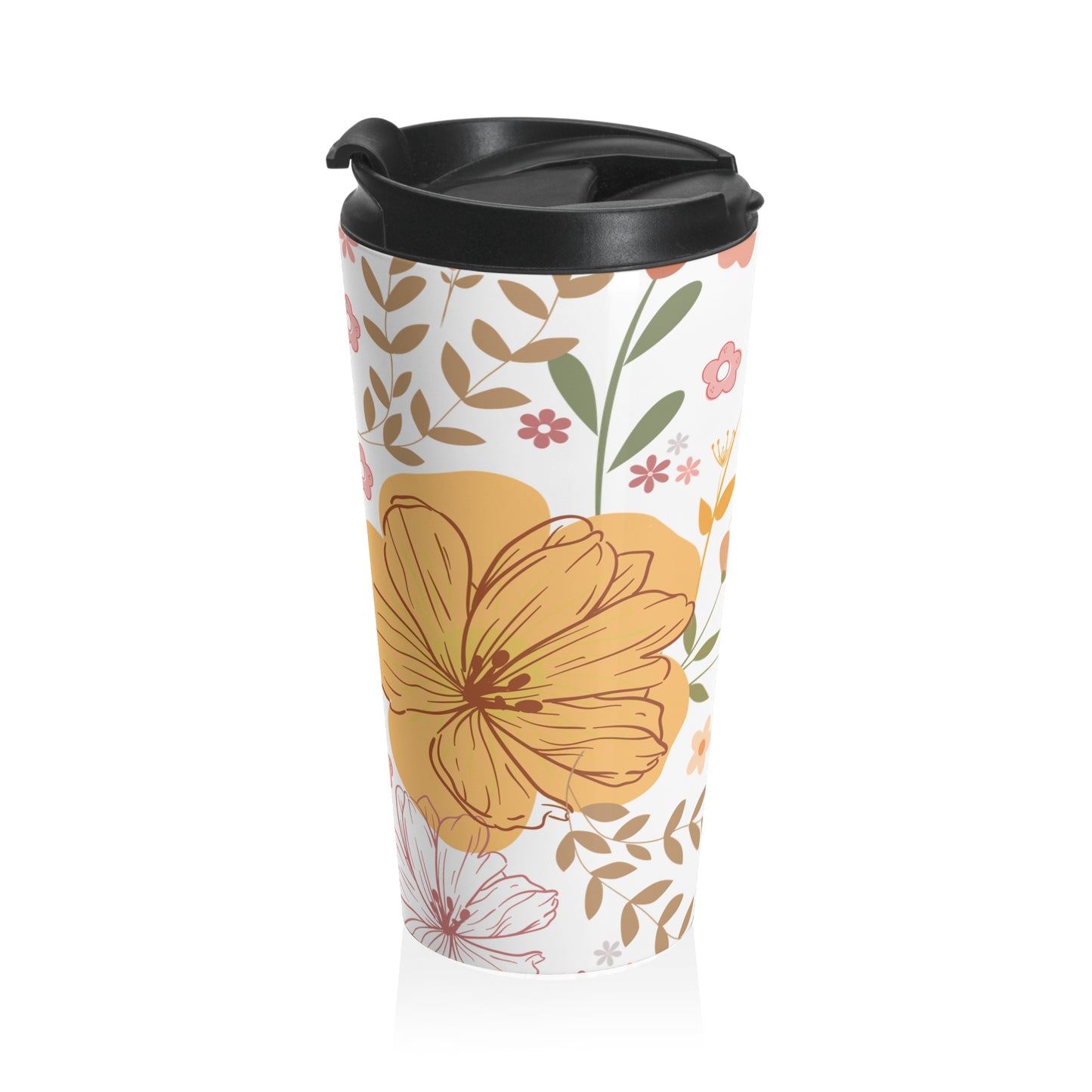 Floral Travel Mug – Stainless Steel Coffee Cup for Nature Lovers, Gift for Her, Insulated Hot Beverage Holder