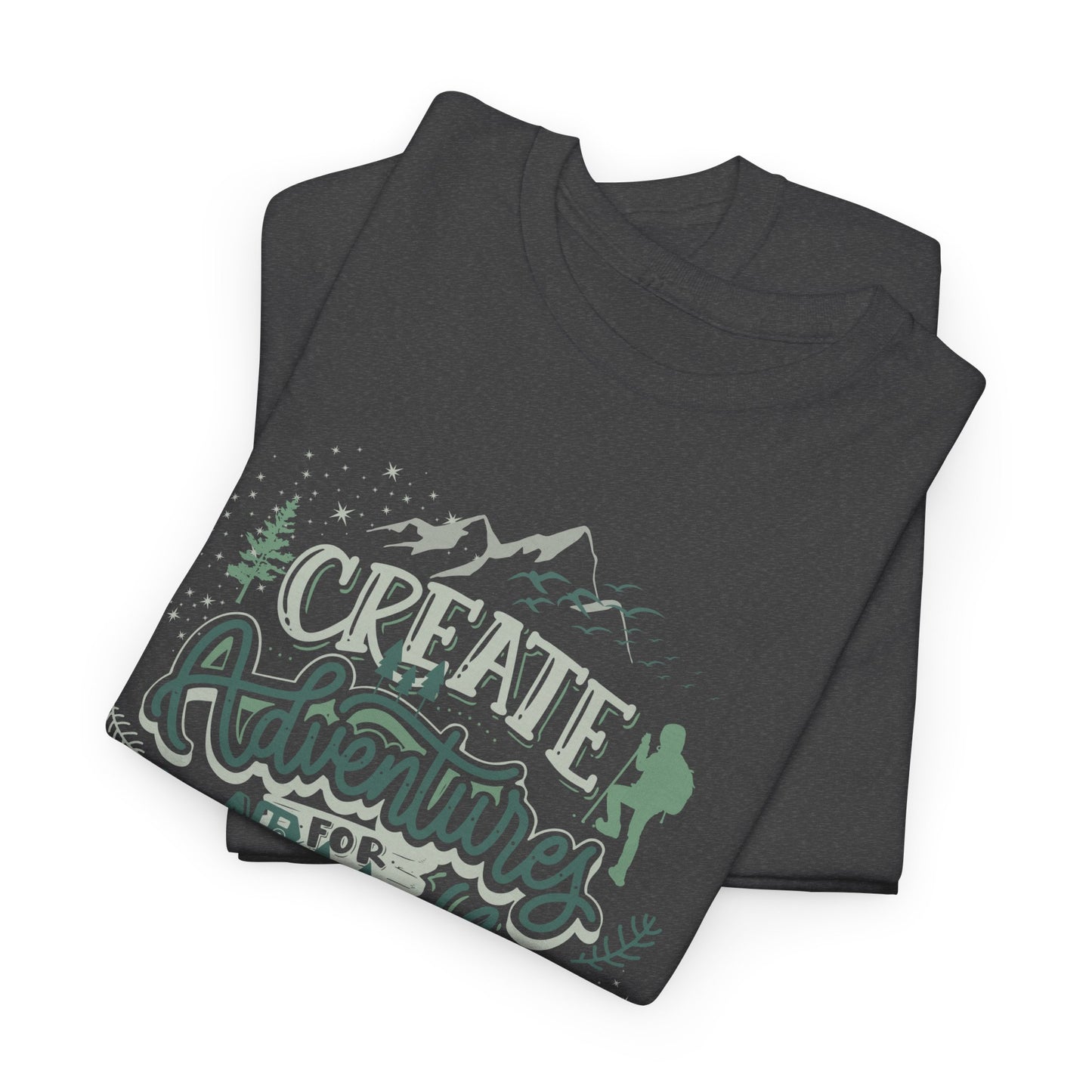 Adventure Awaits Unisex Heavy Cotton Tee, Travel Shirt, Inspirational Apparel, Nature Lover Gift, Casual Wear, Outdoor Adventures