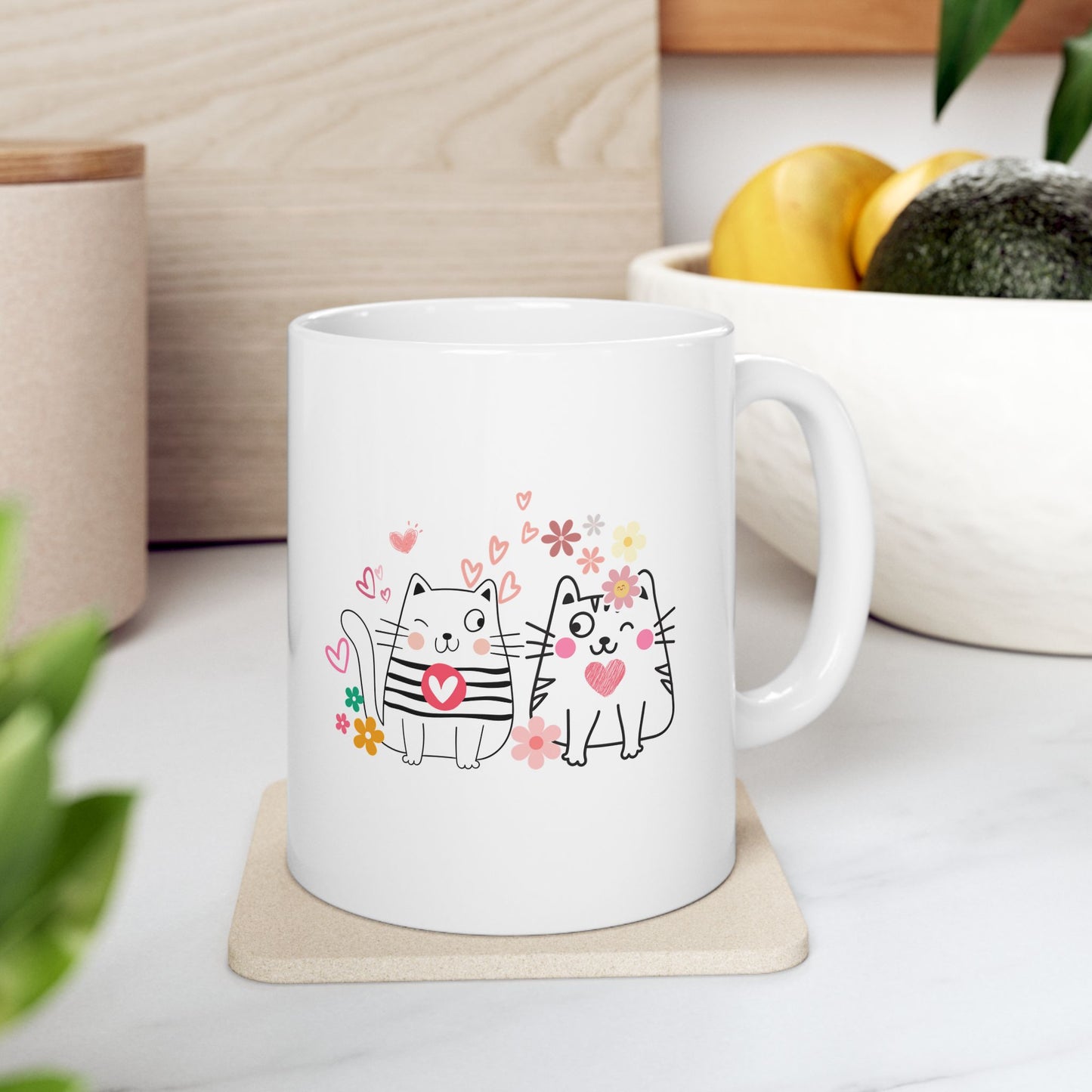 Cat Lover Coffee Mug Cute Ceramic Cup, Gift for Cat Owners (11oz/15oz)