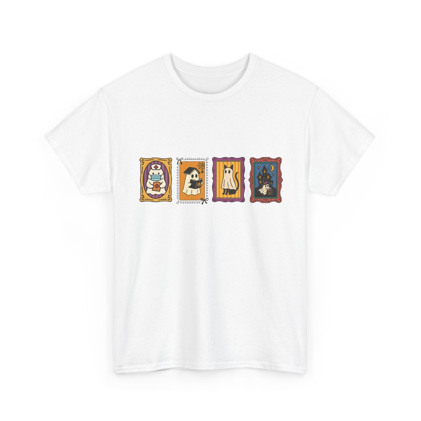 Spooky Portraits Unisex Heavy Cotton Tee - Halloween Shirt, Ghostly Tee, Graphic T-Shirt, Casual Tee, Gift for Occasions