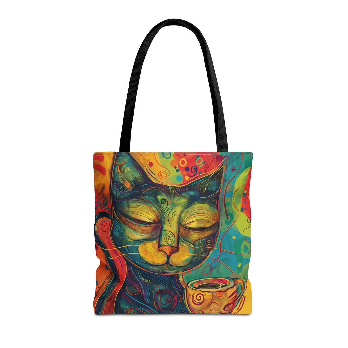 Whimsical Cat Coffee Tote AOP Reusable Shopping Bag, Artistic Cat Lover Gift, Stylish Tote for Women