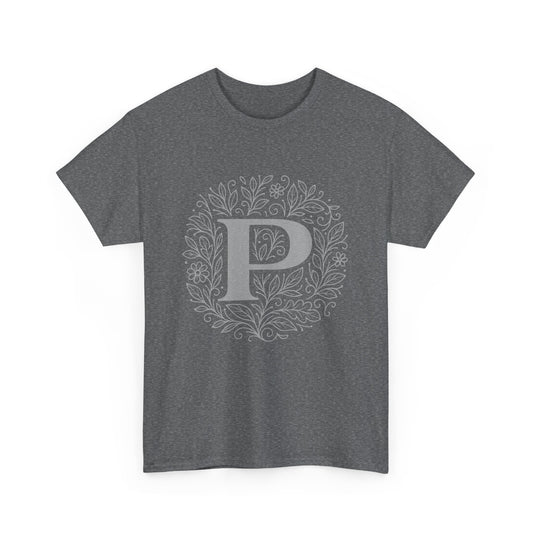 Personalized Initial P, Unisex Heavy Cotton Tee, Custom Graphic T-Shirt, Gifts for Her, Birthday, Casual Wear, Women's Fashion