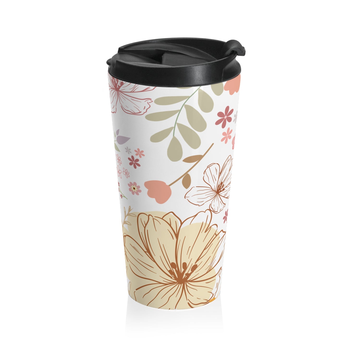 Floral Travel Mug – Stainless Steel Coffee Cup for Nature Lovers, Gift for Her, Insulated Hot Beverage Holder