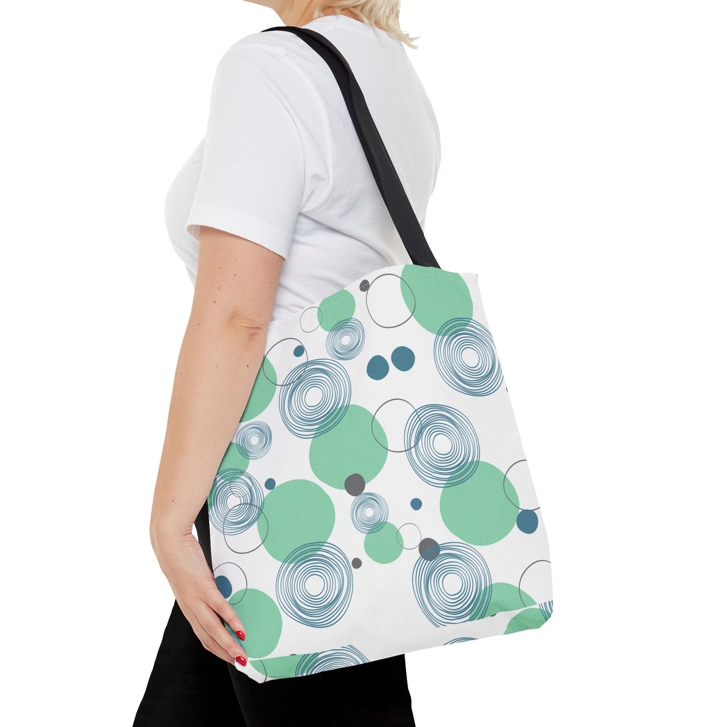 Modern Geometric Tote Bag – Abstract Circles AOP Reusable Shopper, Eco-Friendly Stylish Gift for Women