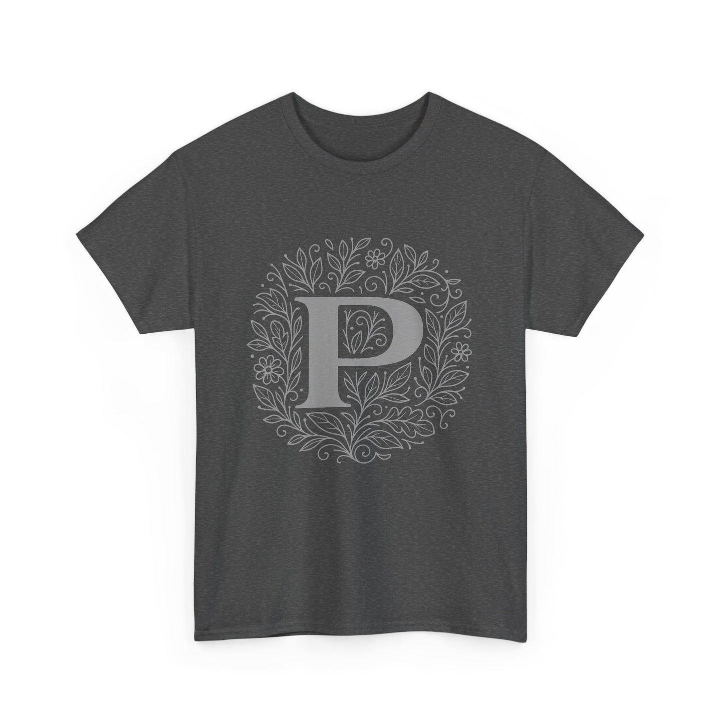 Personalized Initial P, Unisex Heavy Cotton Tee, Custom Graphic T-Shirt, Gifts for Her, Birthday, Casual Wear, Women's Fashion