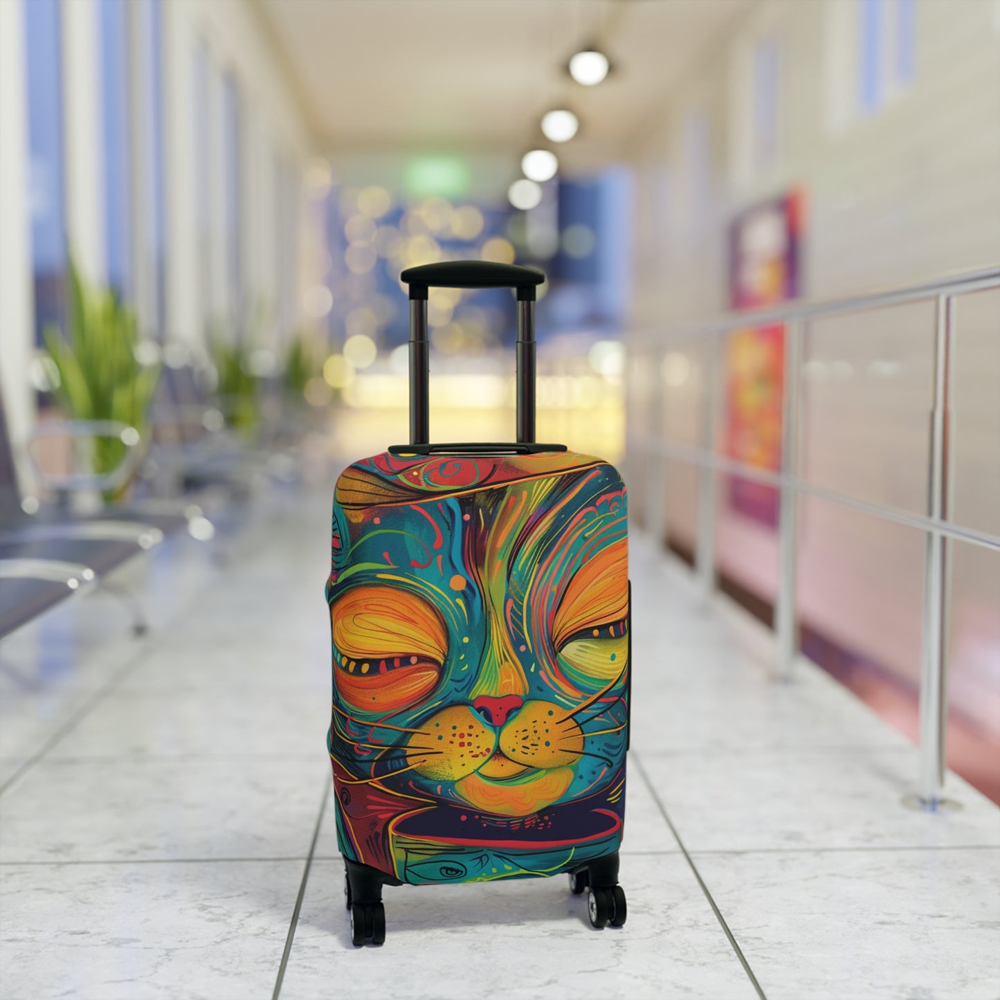 Colorful Cat Luggage Cover – Vibrant Suitcase Protector, Fun Travel Gear for Pet Lovers, Unique Cat-Themed Baggage Accessory