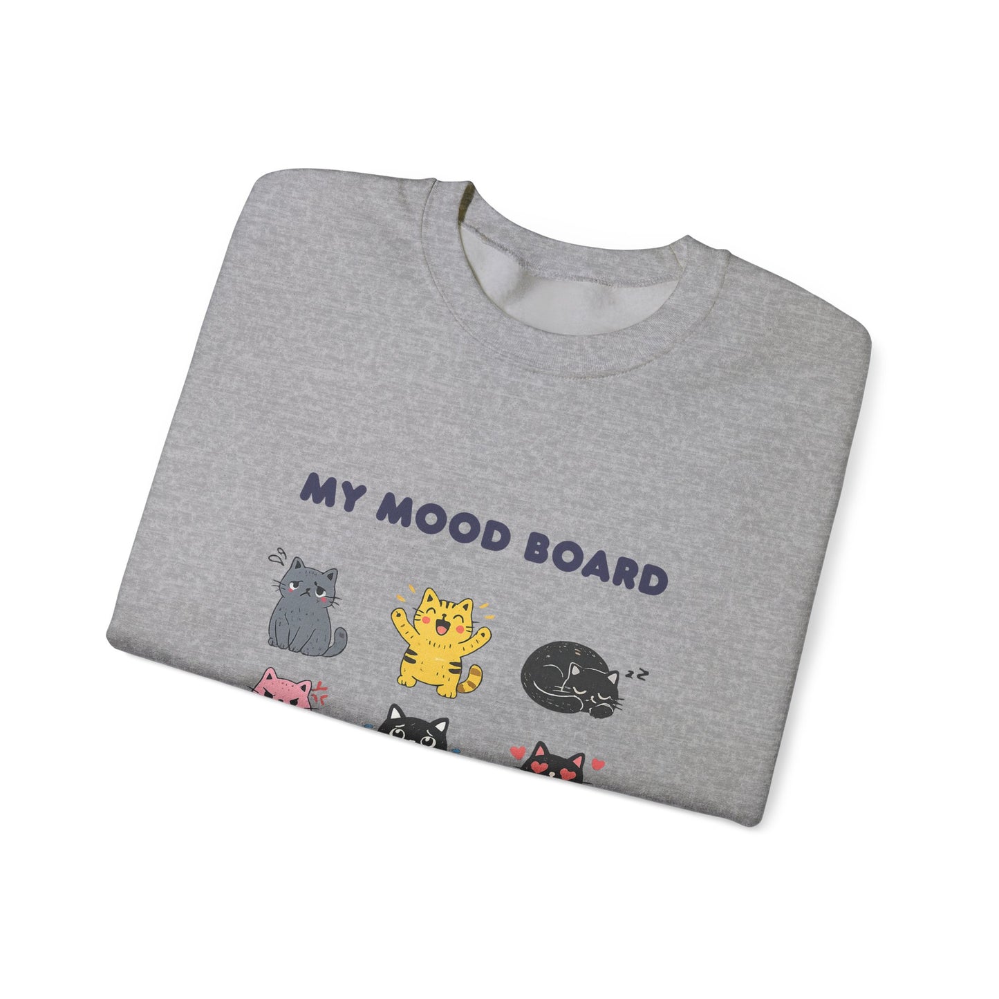 Cute Cat Mood Board Crewneck Sweatshirt, Funny Cat Graphic Pullover, Cozy Unisex Cat Lover Sweater, Pet Lover Gift