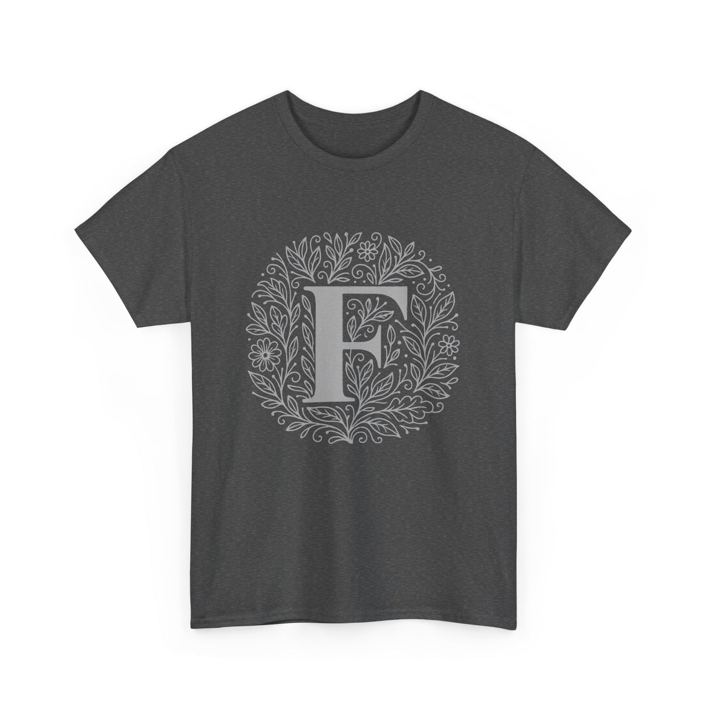 Personalized Initial F, Unisex Heavy Cotton Tee, Custom Graphic T-Shirt, Gifts for Her, Birthday, Casual Wear, Women's Fashion