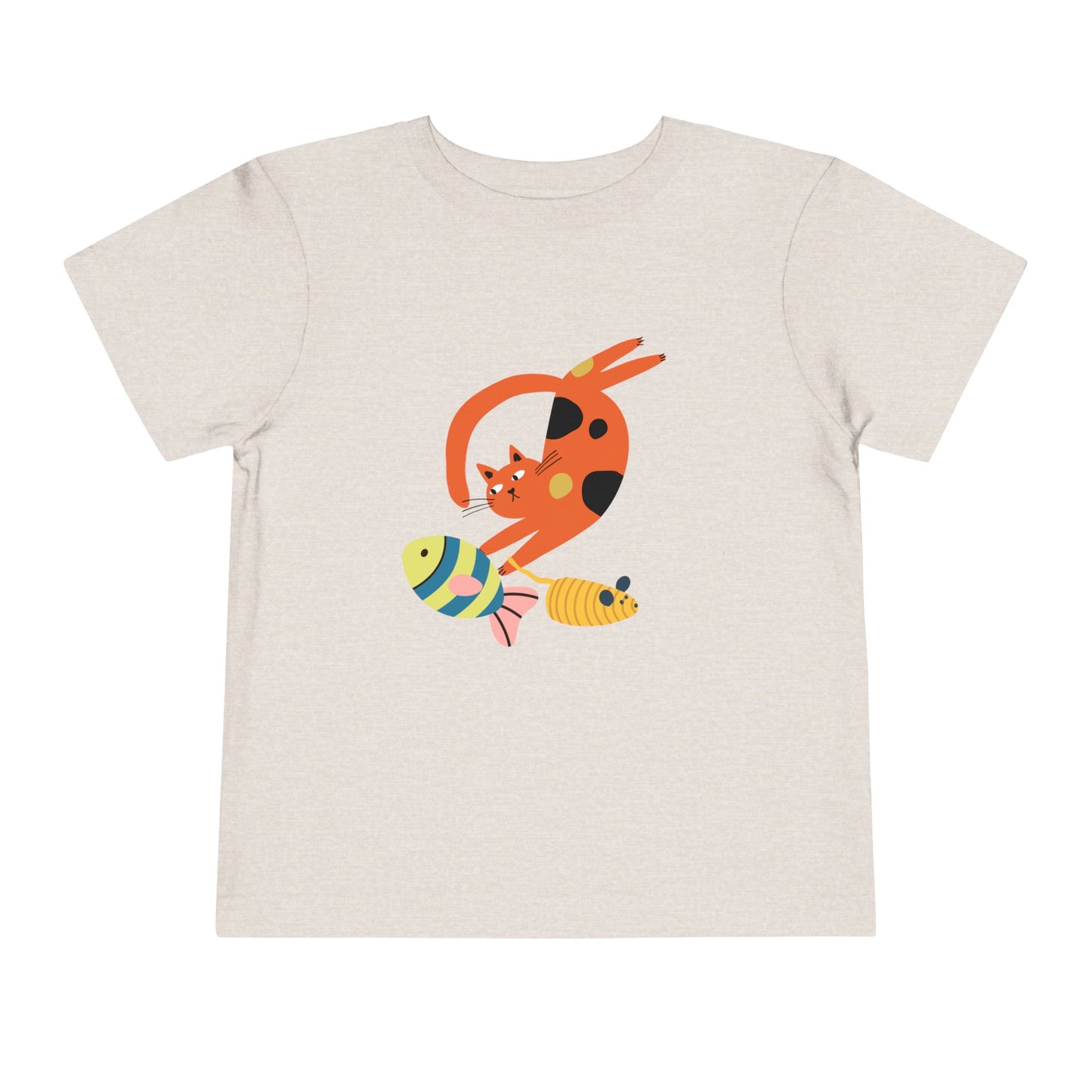 Cute Cat & Fish Toddler T-Shirt | Playful Kids Graphic Tee, Summer Outfit for Boys & Girls, Birthday Gift, Animal Lover Shirt