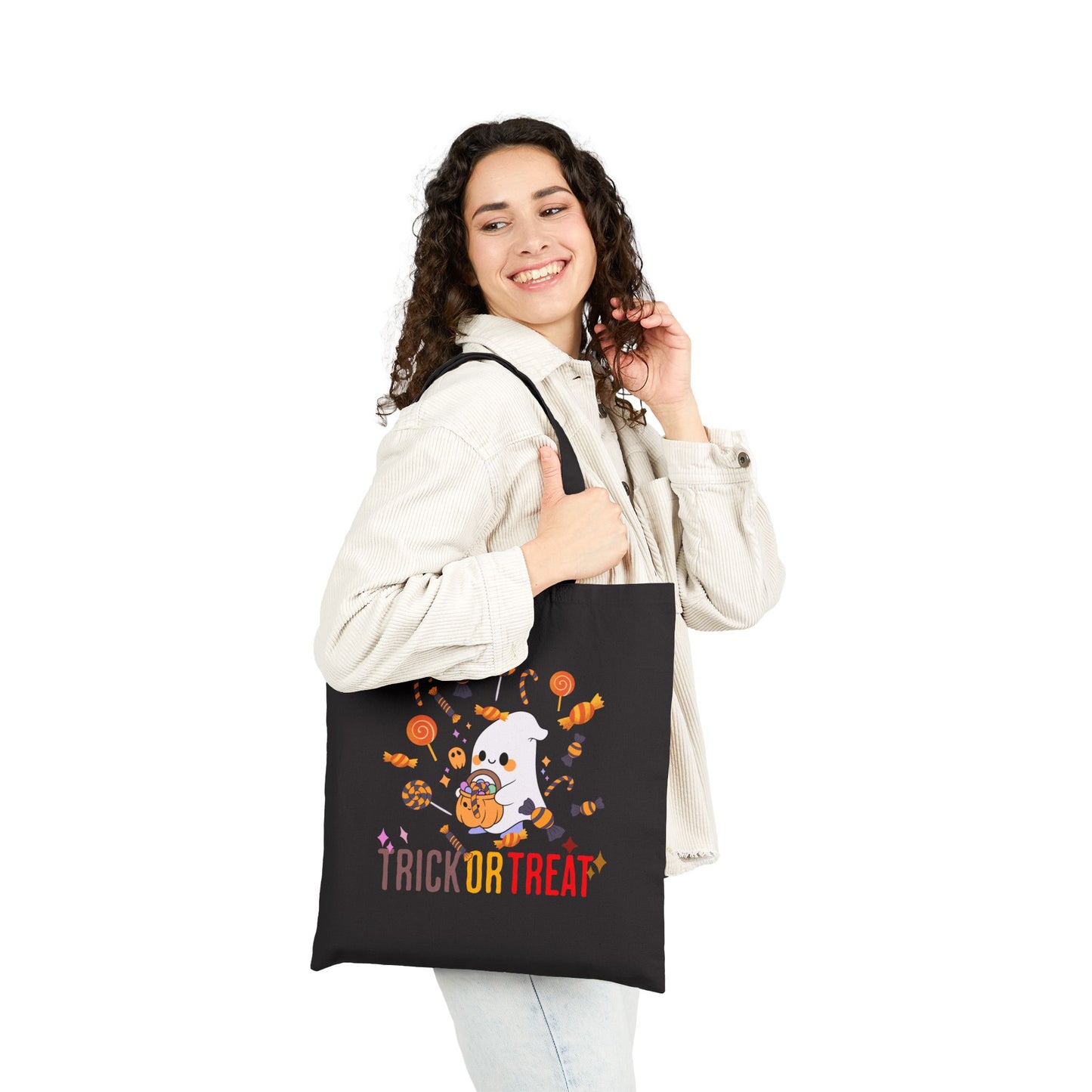 Halloween Cotton Canvas Tote Bag, Trick or Treat Shopper, Eco-Friendly Gift, Holiday Accessory, Cute Costume Bag, Fall Festival Tote