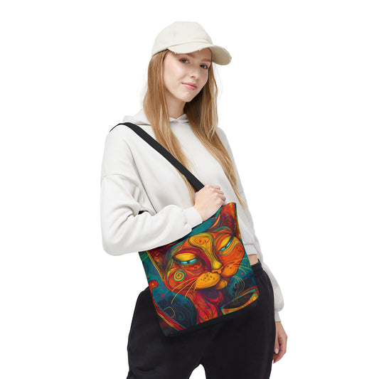 Caffeine & Cats Tote Bag, Travel Bag, Cat Lover Gift, Shopping Tote, Canvas Tote, Reusable Grocery Bag