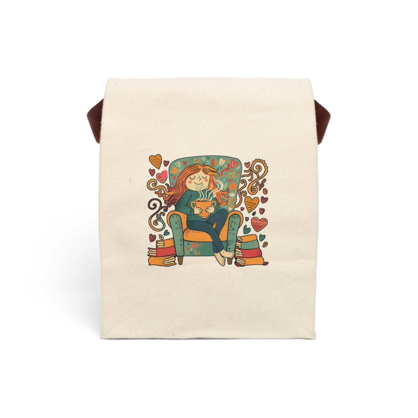Reusable Cozy Lunch Bag – Cute Illustrated Canvas Tote, Eco-Friendly Lunch Bag for Work, School, or Gift for Book Lovers