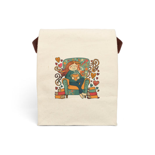 Reusable Cozy Lunch Bag – Cute Illustrated Canvas Tote, Eco-Friendly Lunch Bag for Work, School, or Gift for Book Lovers
