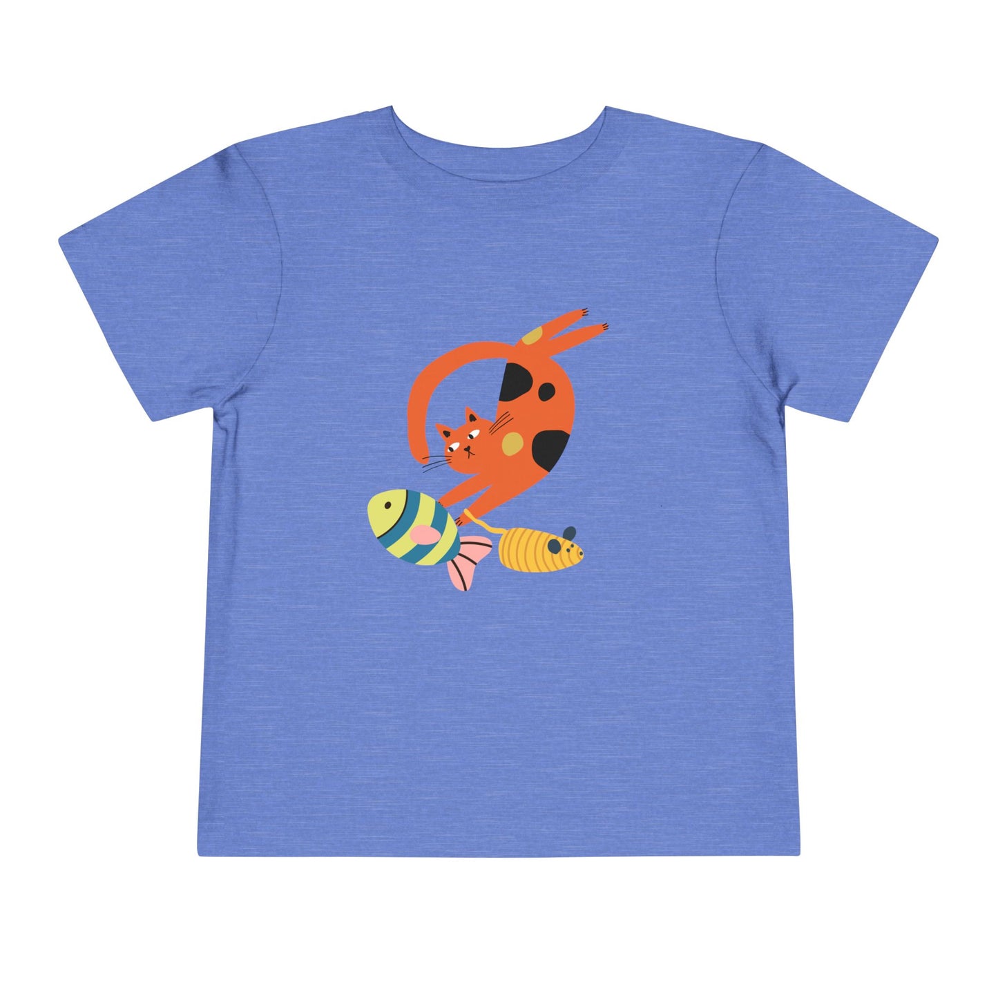 Cute Cat & Fish Toddler T-Shirt | Playful Kids Graphic Tee, Summer Outfit for Boys & Girls, Birthday Gift, Animal Lover Shirt