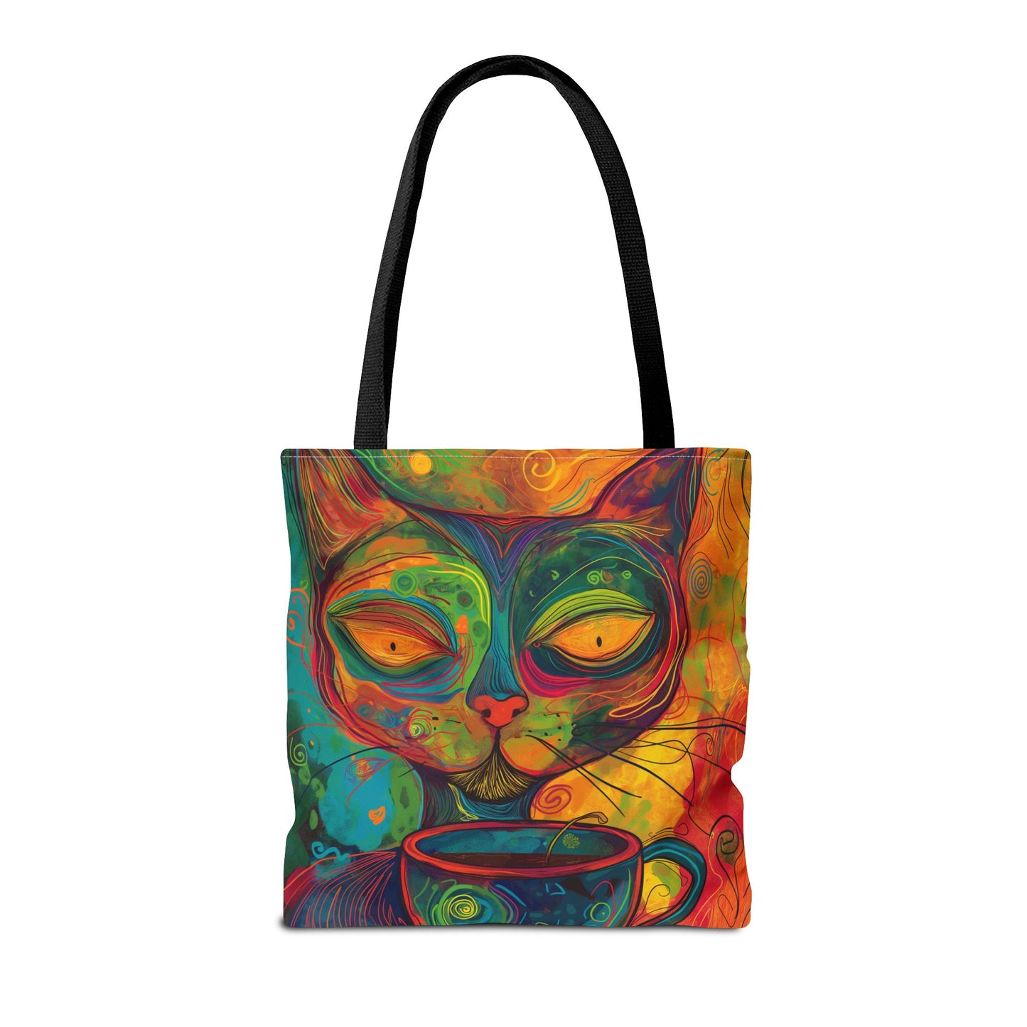 Colorful Cat Coffee Tote Bag - Abstract Art Cat Lover Gift, Cute AOP Tote for Women on the Go, Reusable Shopper Bag