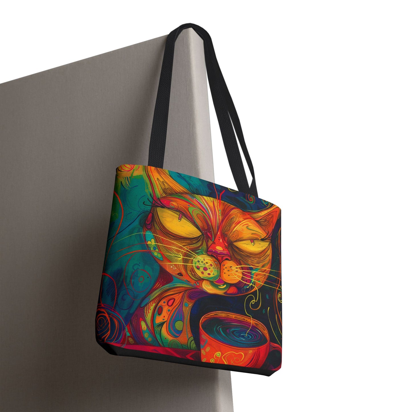 Cat-Purr and Coffee Bliss Tote Bag - Feline Lovers Gift, Kitty Tote, Cat Lady Shoulder Bag, Cute Cat Gift, Reusable Shopping Bag