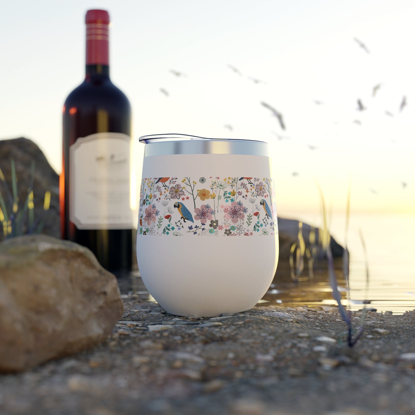 Floral Insulated Travel Mug – 12oz Coffee Tumbler for Nature Lovers, Gift for Her, Reusable Outdoor Picnic Cup